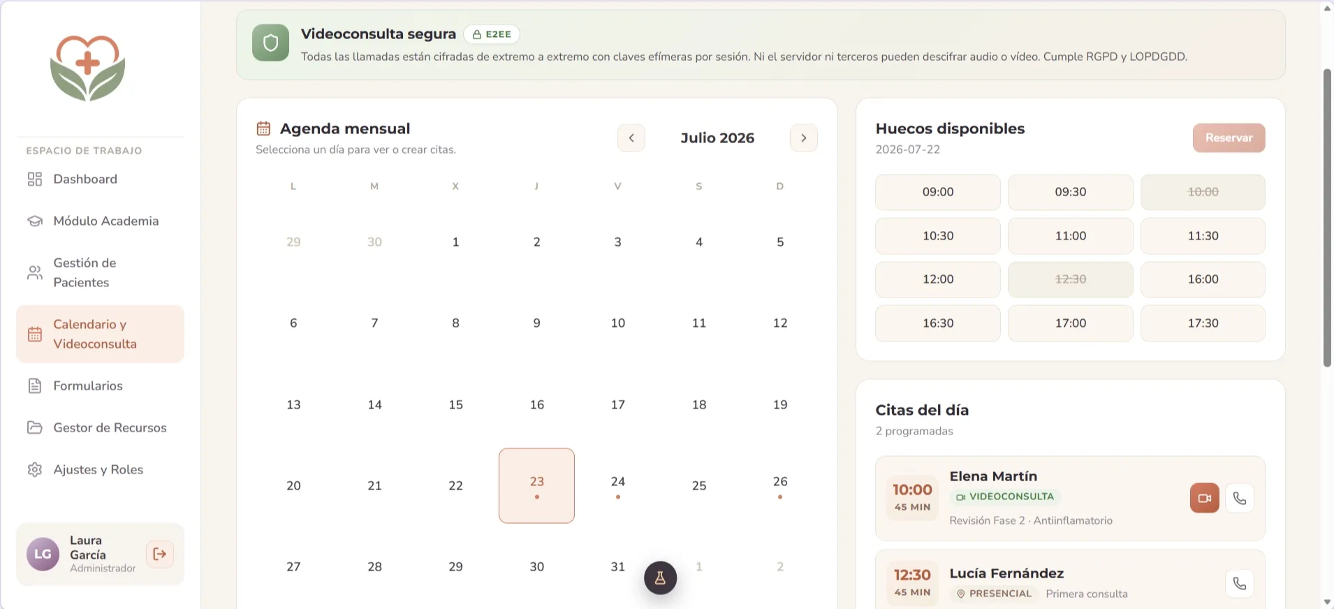 Sistema de agenda y calendario automatizado para clínicas