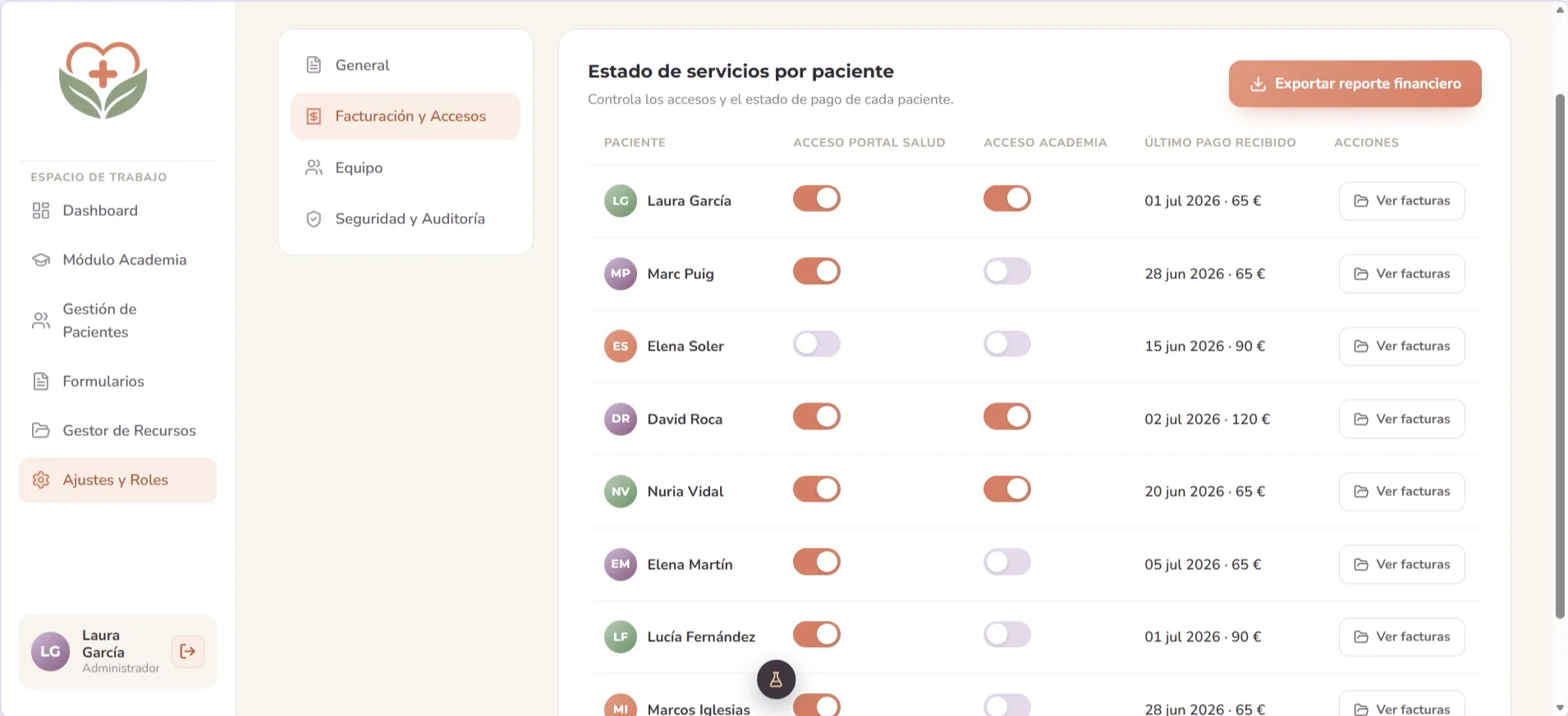 Interfaz de facturación electrónica y ERP para clínicas